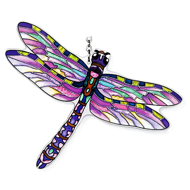 GLASS Dragonfly SUNCATCHER DELUXE With Metal Hanging Chain Big Sale NEW IN BOX 